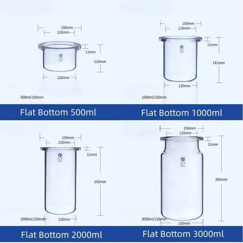 500ml 1000ml 2000ml 3000ml Glass Reaction Flask For 0.5L 1L 2L 3L Reactor Flange(OD) 150mm