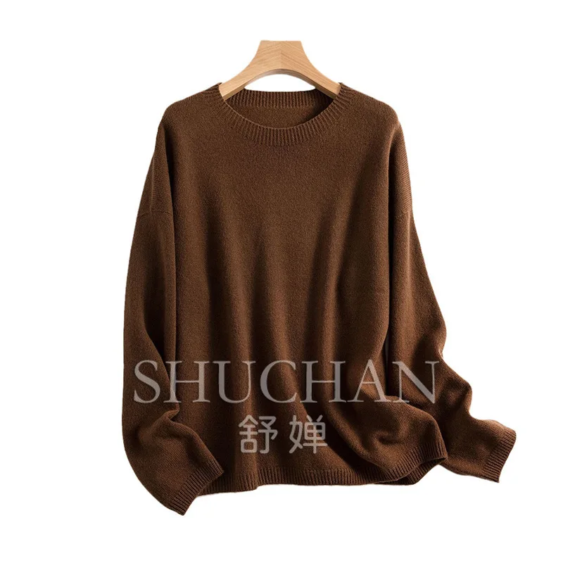 First-line ready-to-wear seamless~ soft waxy 100 pure wool sweater women's loose and thin round neck knitted bottoming shirt ear