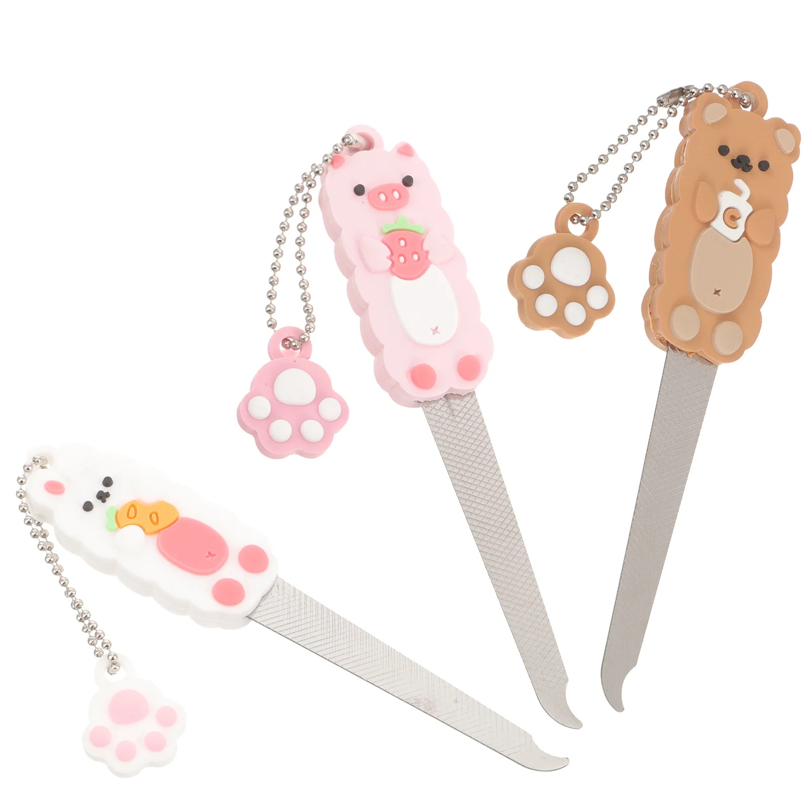 3 Pcs Cartoon 3D Nail File Keychain Bag Pendant Cute Girl Heart Decorative Nail Files For Acrylic Nails Small Metal Travel
