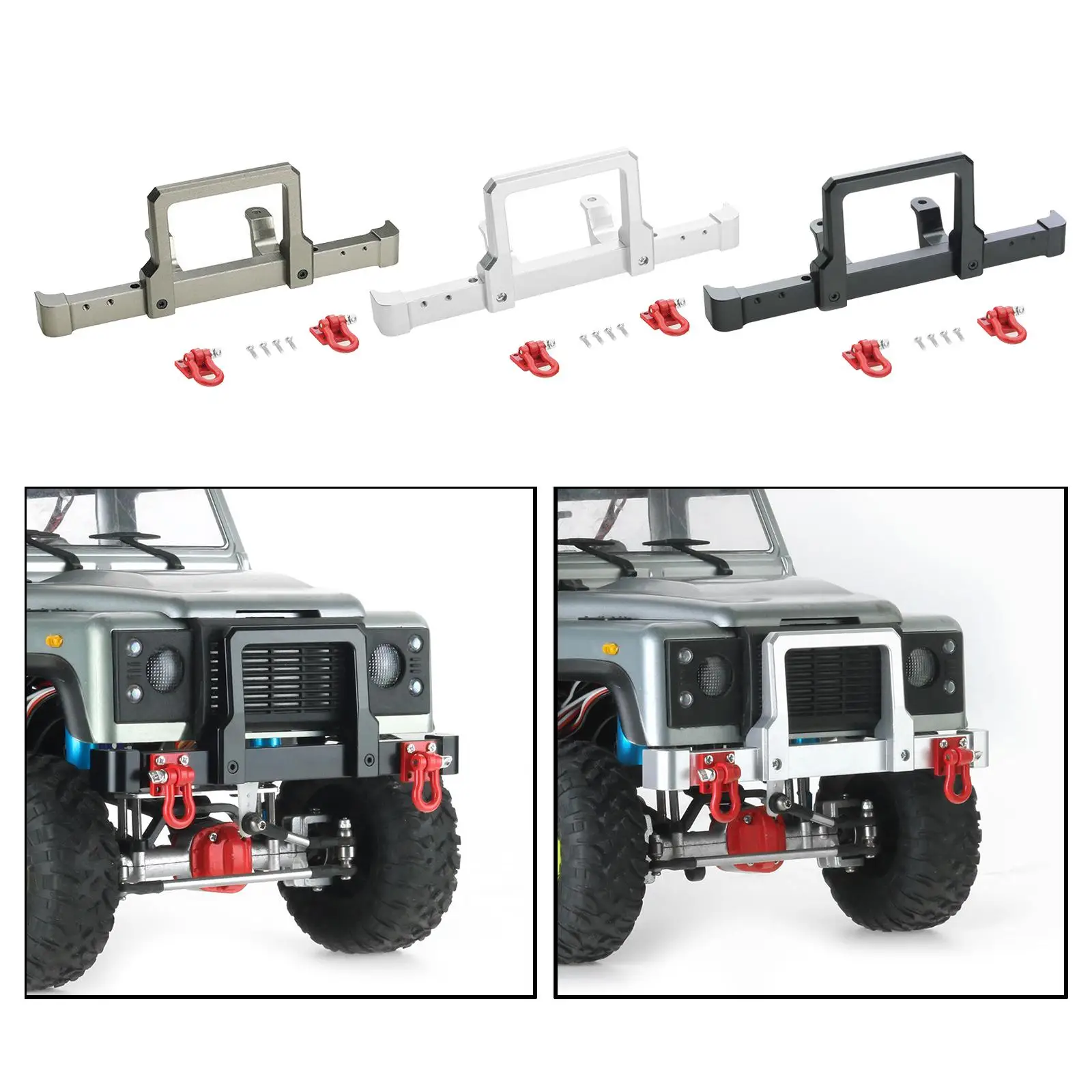 RC Car Metal Front Bumper with Shackles for MN D90 99S 1:10 Scale RC