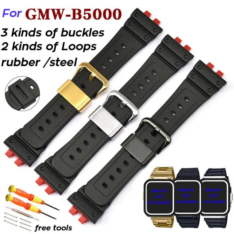 Watch Band for Casio G-SHOCK GMW-B5000 Steel Loop GMWB5000 Resin Watch Strap Rubber Pin Buckle Wrist Bracelet with Tools