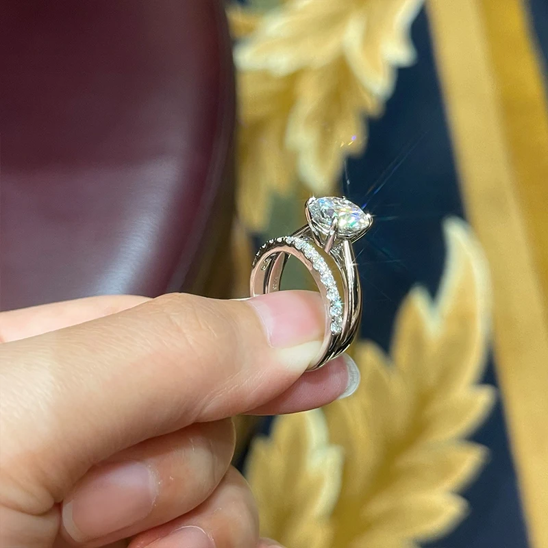 ANZIW 2 Karat ganz Moissanit-Ring, Braut-Sets, Silber 925, Solitär, Verlobung, Eheringe und stapelbare Ewigkeitsringe für Frauen – Detail 8