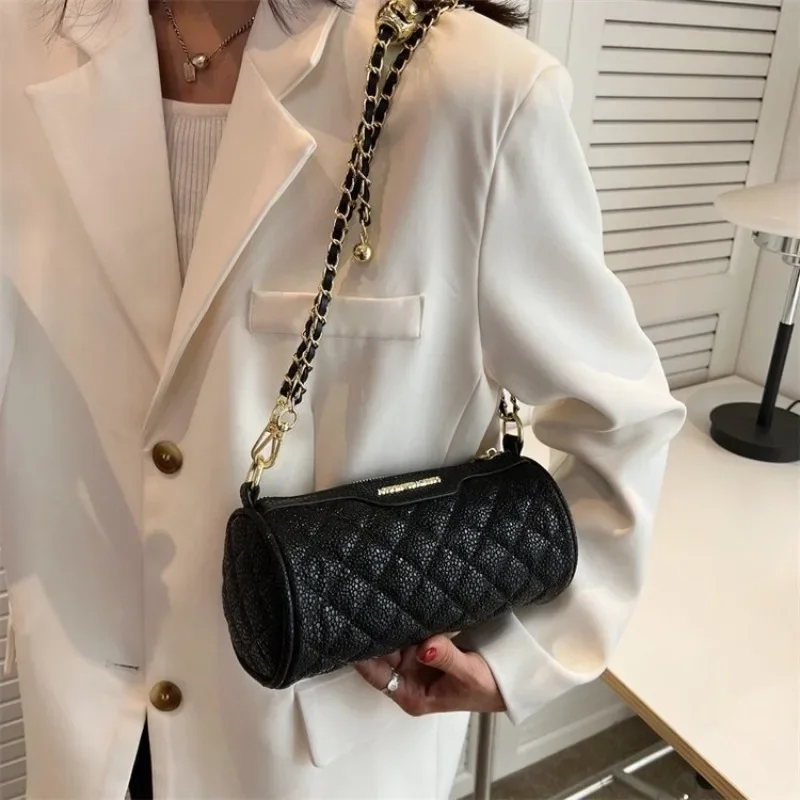 Fashion Trend Street Style PU One Shoulder Crossbody Bag Embossed Rhombus Chain Small Fragrant New Bags for Women  Handbag