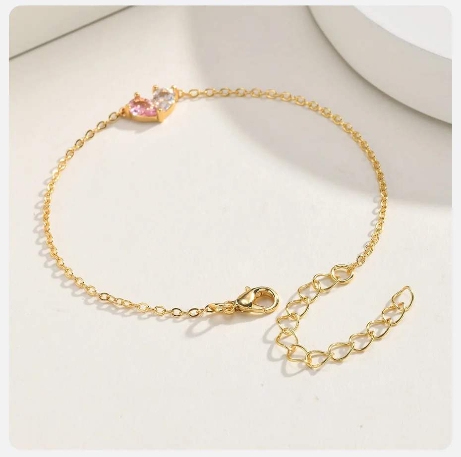 Vnox Luxus-Armband mit Herz-Anhänger, rosa, klar, AAA-Zirkonia, für Damen, vergoldet, süß, romantisch, Valentinstag, Hochzeit, Schmuck, Geschenke – Detail 6