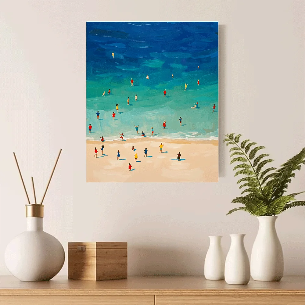 1PC-Unframed Canvas poster wall decoration  Beach Scene Summer Ocean People Water Painting Art Print