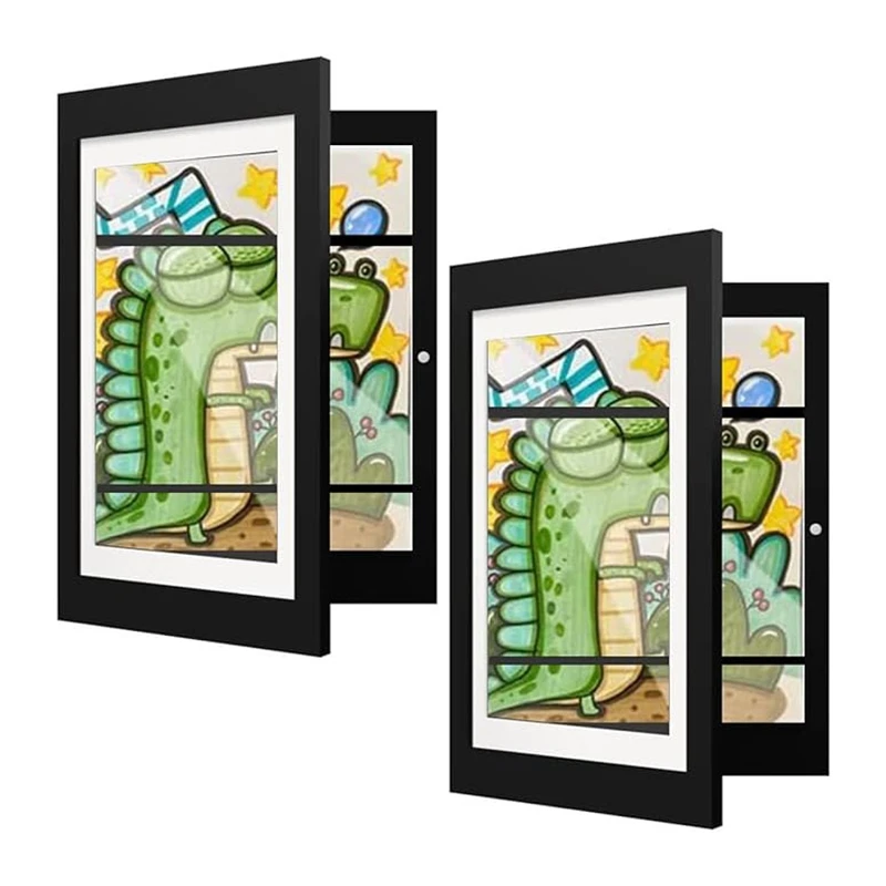 Kids Art Frames, 2 Pack Kids Artwork Frames Changeable, Artwork Display Storage A4 Picture Frames Front-Opening, Frames