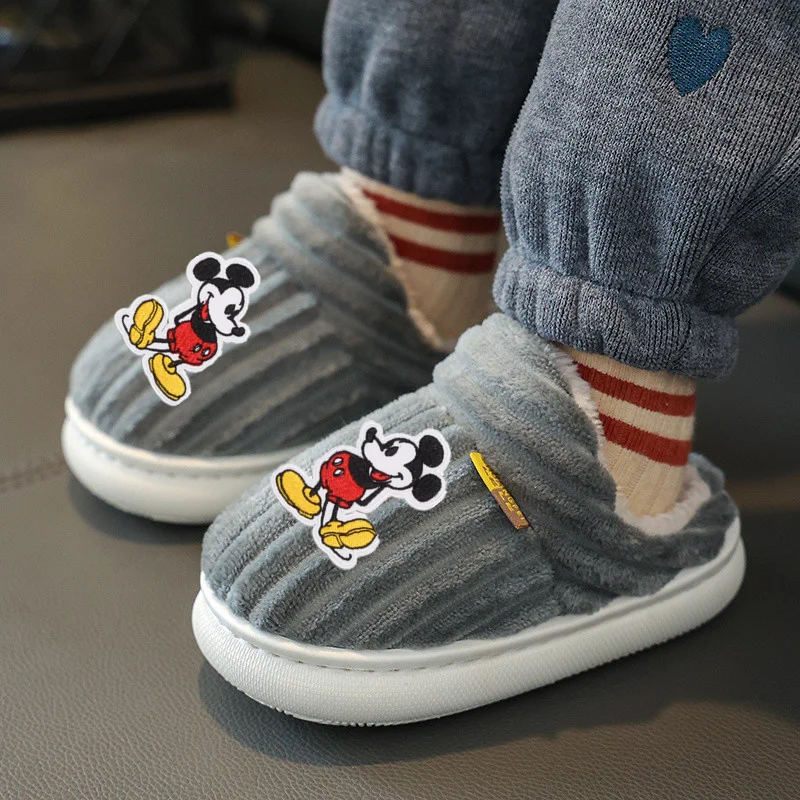 

Disney Mickey Mouse Children's Cotton Slippers Winter Boys and Girls Indoor Cartoon Fur Cotton Shoes Non-slip Baby Baby Home Sho