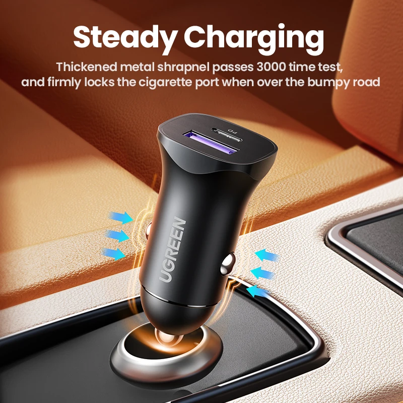 UGREEN USB C Car Charger 30W Quick Charge4.0 PD3.0 SCP 5A Fast Charging For iPhone 15 14 Huawei Samsung Xiaomi USB C Car Charger