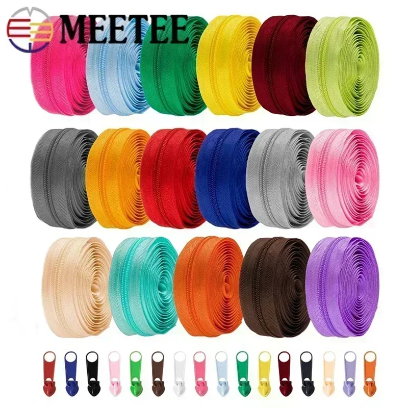 5/10M 3# 5# Rainbow Nylon Zipper Tape With Zippers Pull Slider Decorative Zip Repair Kit Bag Garment Jacket Sewing Accessories