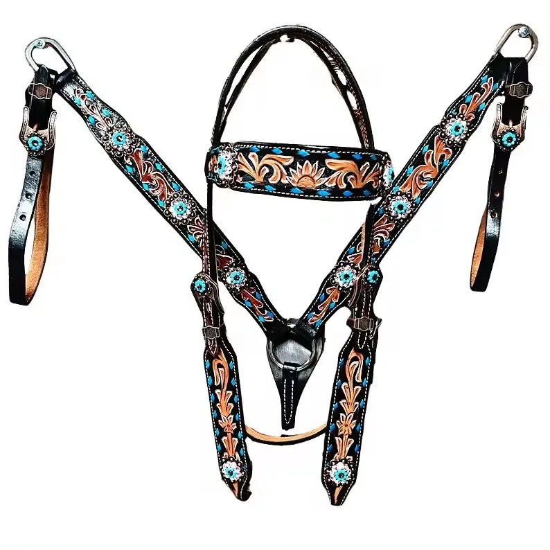 

Premium Hand-Painted Western Headstall & Breast Collar Set Lightweight Cowhide Leather With Trending Seasonal Designs For Horse