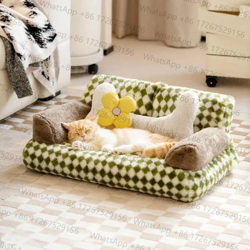 Applicable toWinter Plush Cat Bed Disassembled Dog Bed Orthopedic Pet Sofa for Small Medium Cats and Dogs, Comfortable Cushion P
