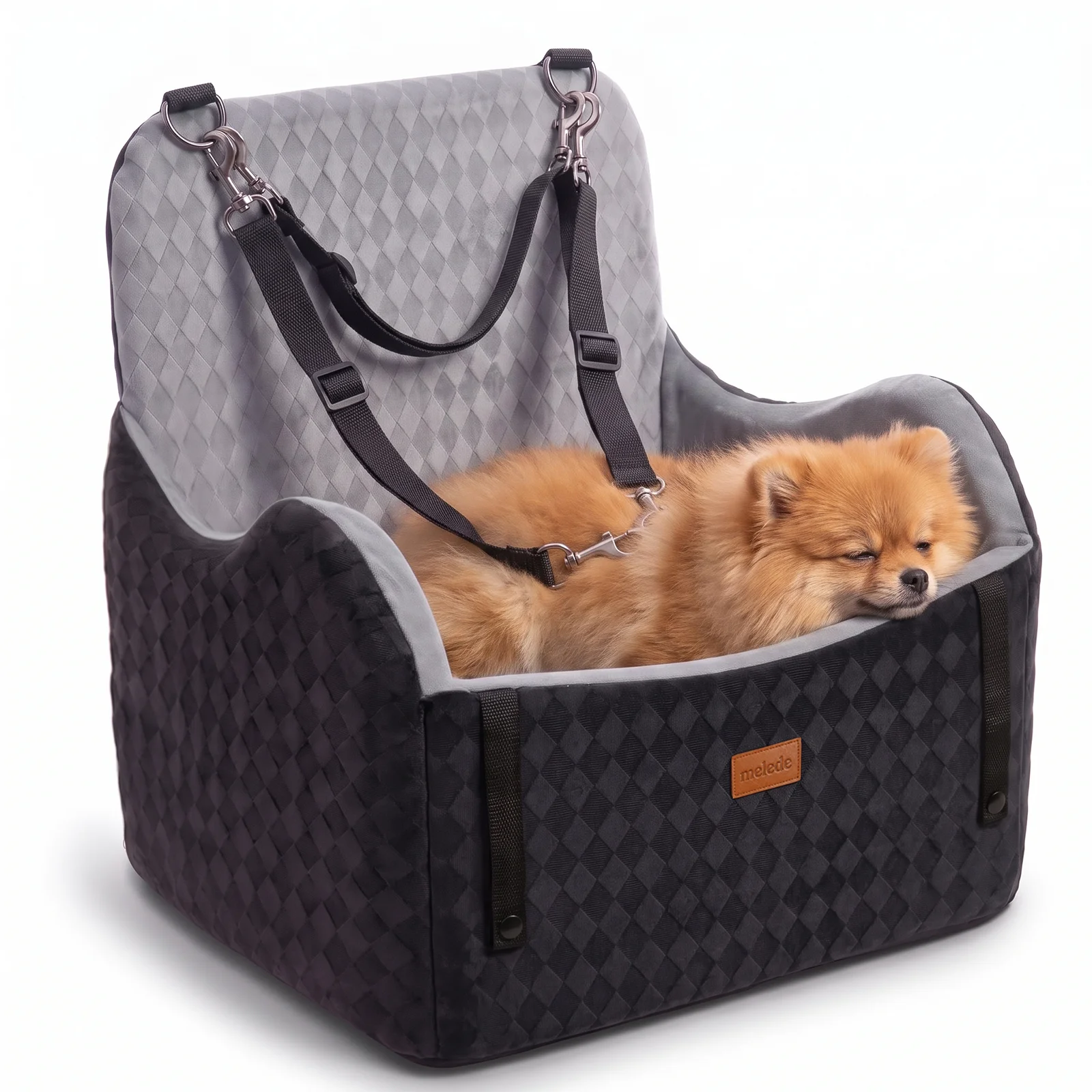 Pet Booster Car Seat for Small Dogs, Secure Dog Travel Seat with Adjustable Safety Tether, 4 Seasons Reversible Cushion, Removable Washable Cover for Car Front & Back Seat