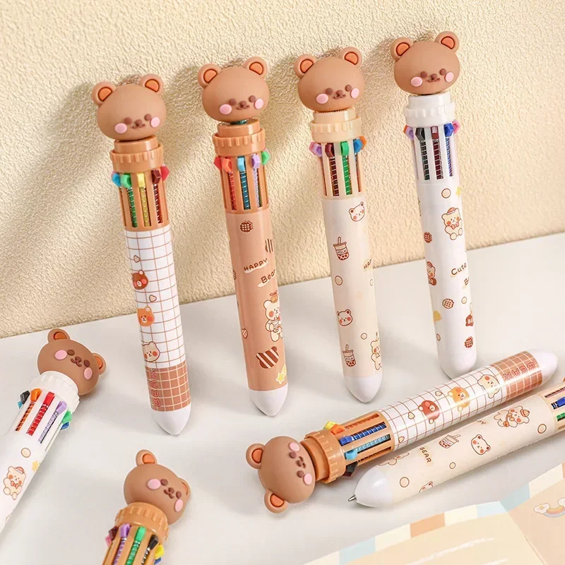 Bolígrafos de Gel de tinta de colores Kawaii Bear, bolígrafos de firma de 10 colores, papelería coreana, regalos para niños, suministros escolares y