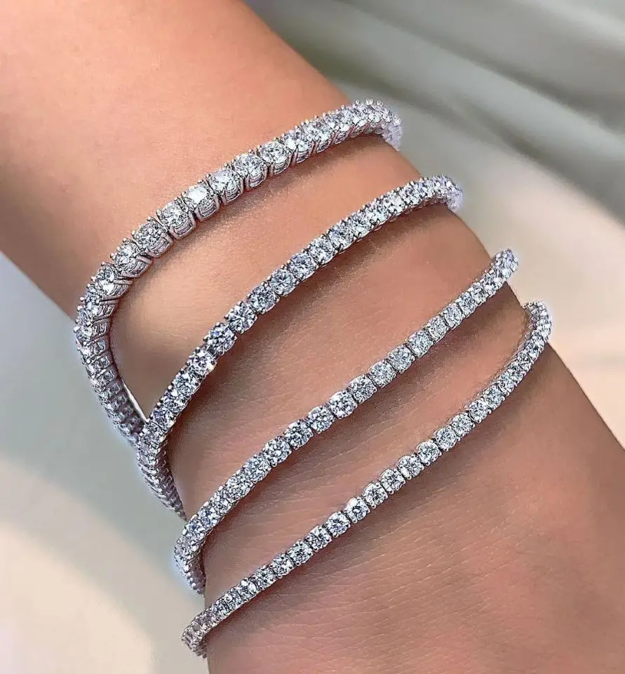 Pulsera de tenis de moissanita D VVS Real, 3MM, diamantes brillantes, S925 prueba sólida, joyería, regalo de boda para mujer