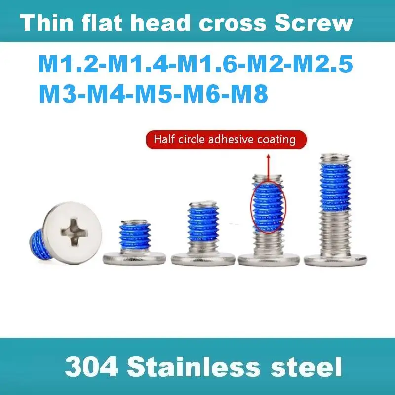 304 Stainless Steel Phillips Wafer Head Machine Screw Blue Nylon Patch Anti‑Loosening Anti‑Vibration Lock Screw M2 M2.5 M3 M4 M5