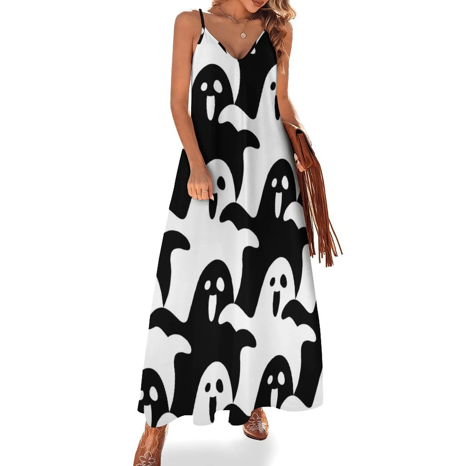 

Женское длинное платье без рукавов, элегантное винтажное платье со страшными призраками