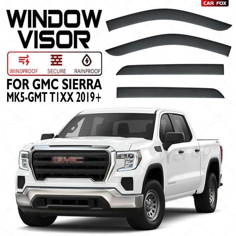 

4Pcs For GMC Sierra T1XX 2019+ Black Car Window Visor Awning Shelters Windshield Side Window Rain Sun Shade Auto Accessories