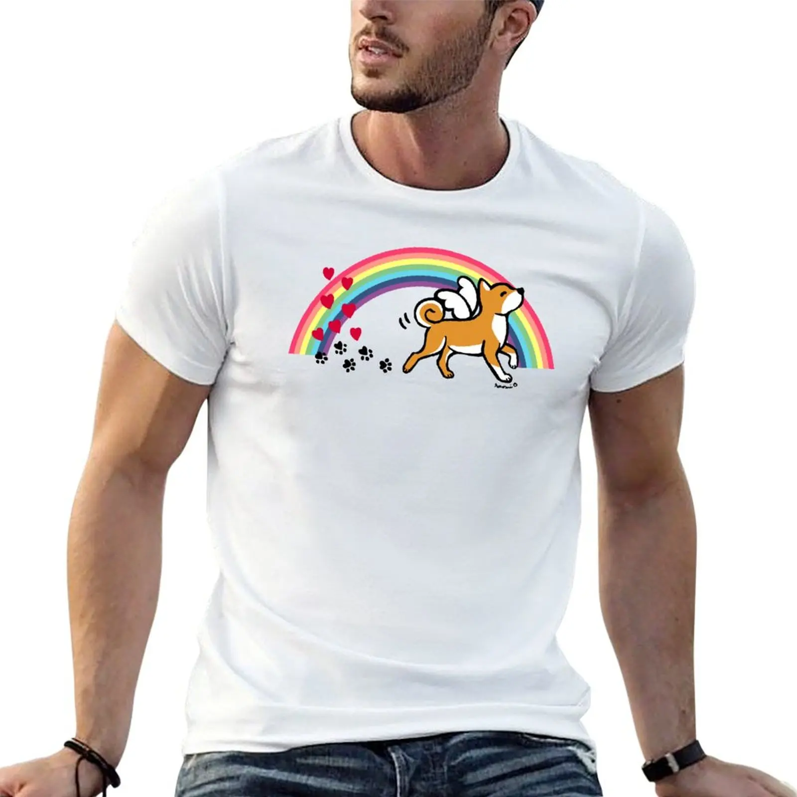 Shiba Inu Red Angel Wings T-Shirt Holiday Casual Short Sleeve Top