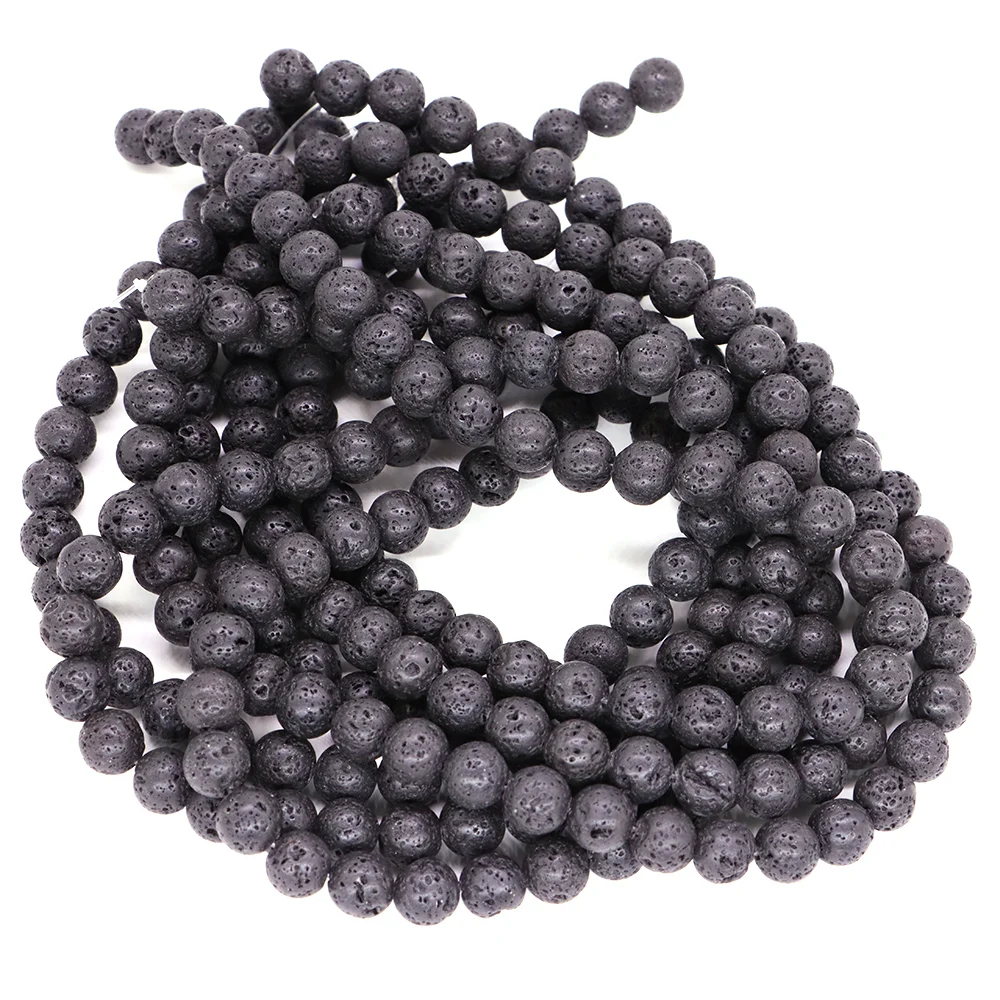 Wholesale Natural Black Volcanic Lava 4mm 6mm 8mm 10mm 12mm Round Loose Gemstone Beads Jewelry Making Pendant Necklack Charms