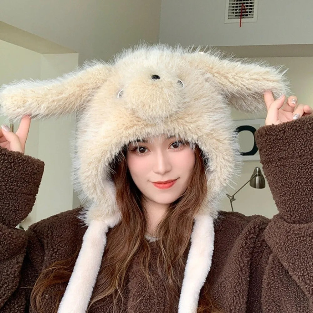 لطيف آذان جرو قبعة الشتاء آذان قرصة دافئة سوف تتحرك المخملية قبعة بحافة سميكة رقيق سدادات حماية الأذن قبعة النساء
