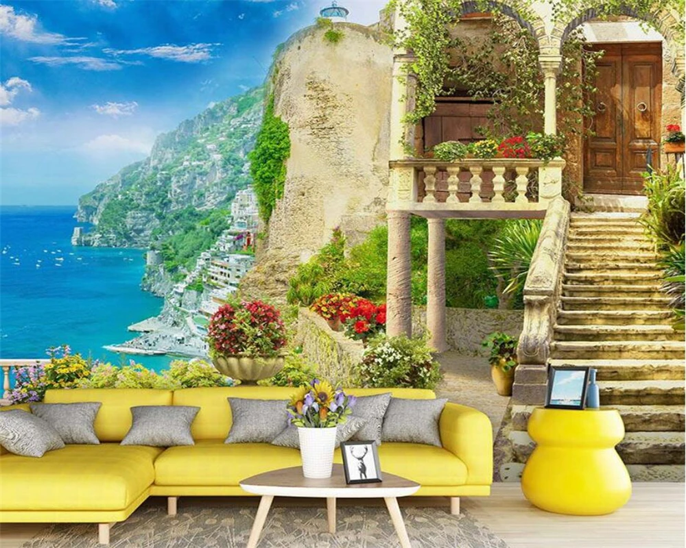 beibehang Customized European style town street view retro architecture landscape living room sofa background wallpaper