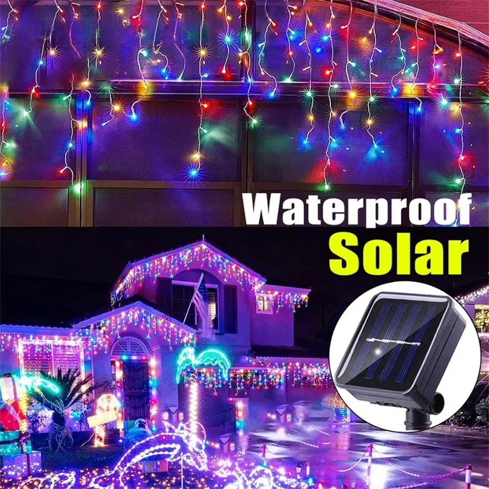 LED Solar String Lights Outdoor 8 Modes Fairy Curtain Lights Christmas Landscape Garden Decor with On/Off Timer