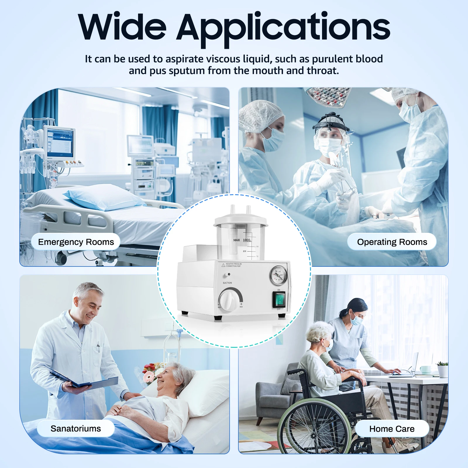 Mesin Penghisap Dahak Elektrik 1000ML, Unit Penghisap Mesin Pompa Vakum Rendah Kebisingan, Mesin Penghisap Elektrik untuk Ruang Operasi