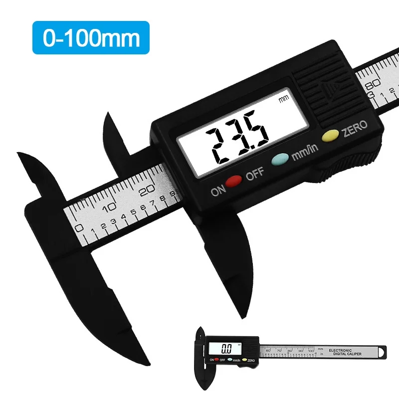 Pinza digitale LCD 100mm 0.1mm calibro a corsoio in fibra di carbonio micrometro righello digitale strumento di misurazione righello in fibra di