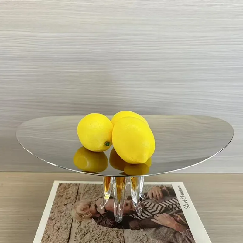 Modern Glass Jellyfish Fruit Plate Tall Oval Serving Tray for Living Room Desktop Home Decor Minimalist Style Centerpiece