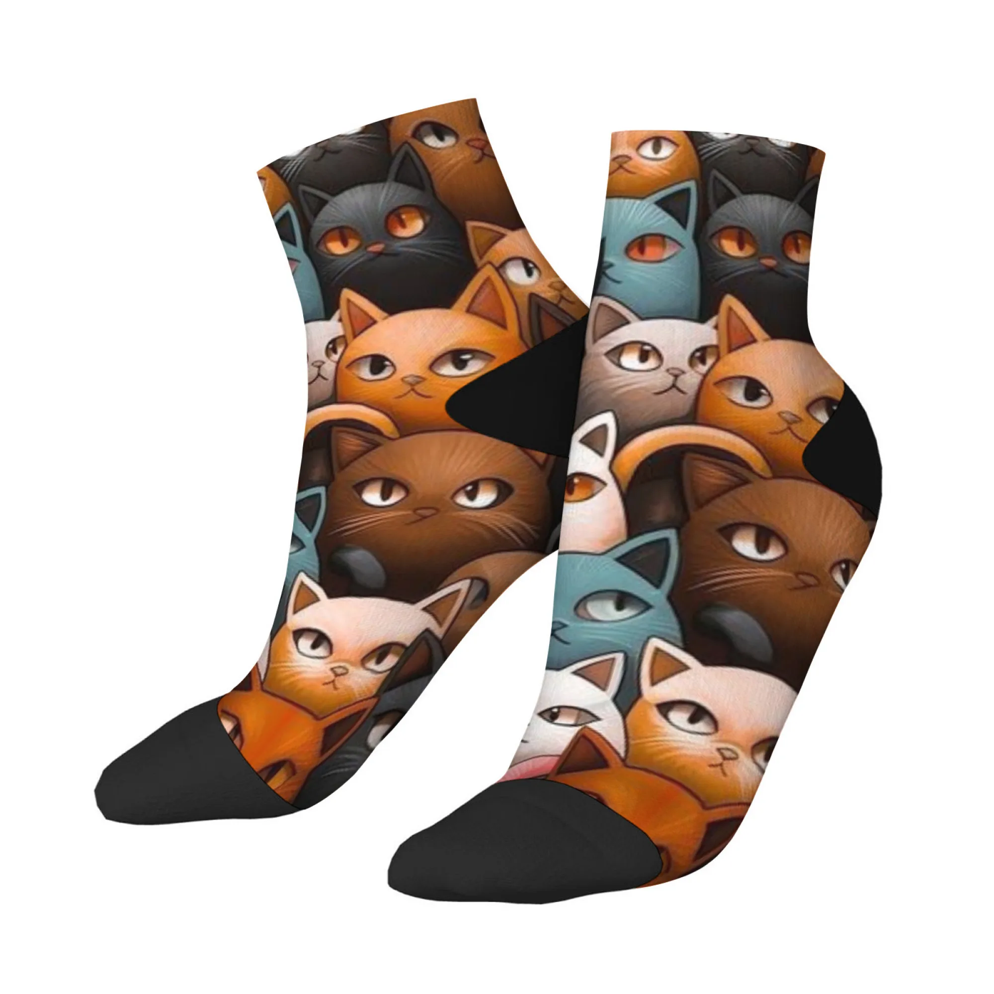 

Красочные короткие носки с изображением кошек из смеси полиэстера, удобные повседневные носки для женщин и мужчин, унисекс, мягкие, дышащие, легкие, модные