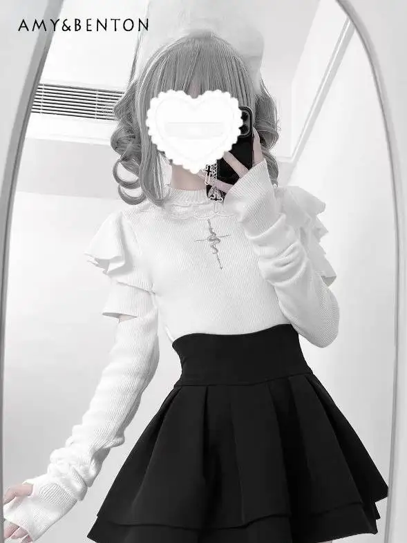 

Japanese Style Semi-turtleneck Flying Sleeve Knitted Bottoming Shirt Top Mine Series Mass-produced Gothic Subculture Pullover