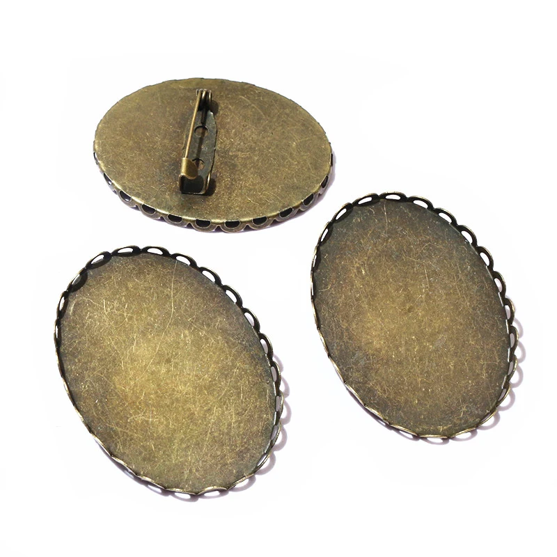 10 peças 30x40mm broche de ferro de bronze de metal cabochão em branco configuração de base DIY acessórios de fabricação de jóias