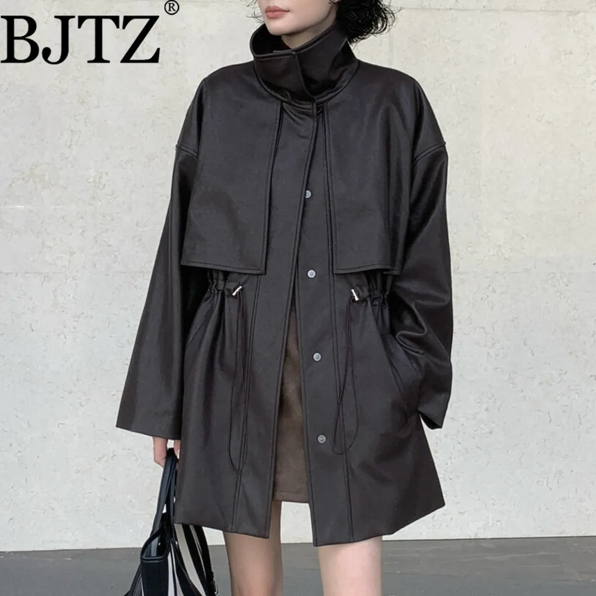 

BJTZ модная универсальная куртка из искусственной кожи с лацканами для женщин, осень-зима 2022, новая свободная однобортная офисная женская верхняя одежда