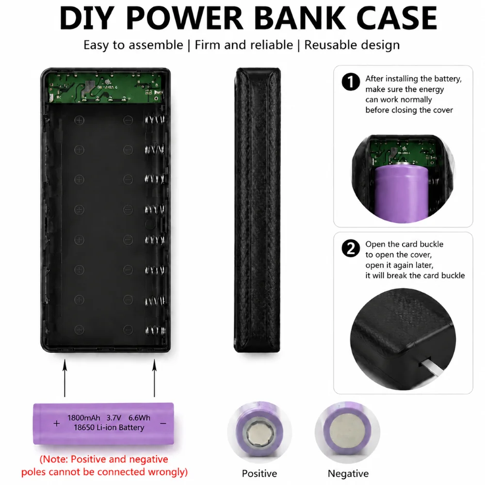 FUNNYSHIELD 8X18650 Power Bank Case Battery Holder Dual USB Type C Charge Shell For Smart Phone Battery Case Storage Box DIY