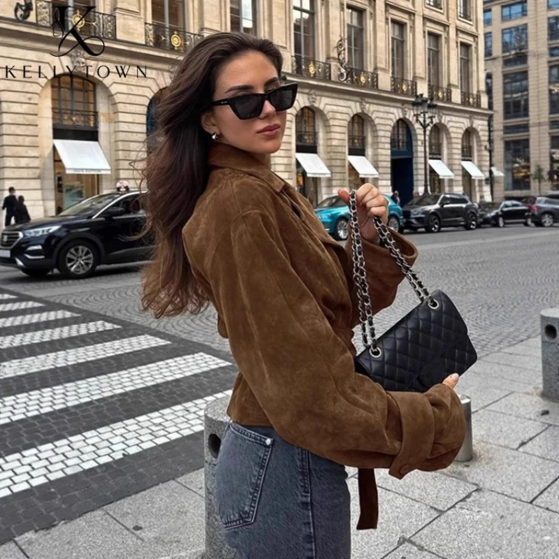2026 Autumn Winter Vintage Wrap Coat Jacket Women Notched Neck Double-Breasted Slim Warm Jackets Solid Chic Street Lady Outwears