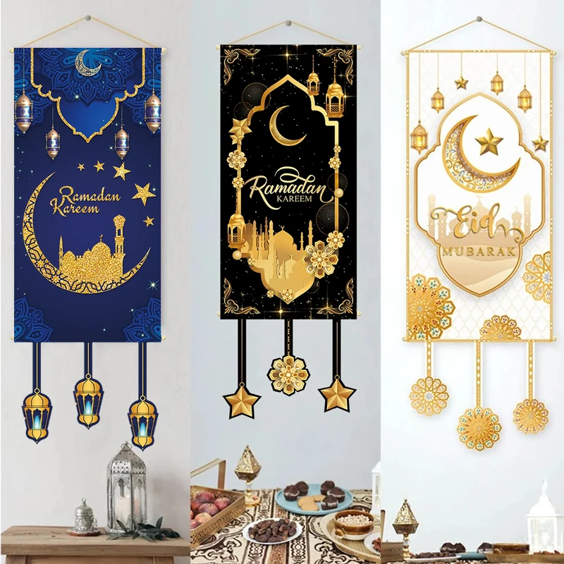 Eid Mubarak Decoration 2025 Hanging Flag Ramadan For Home Door Islamic Muslim Party Decor Ramadan Kareem Banner Eid Al Adha Gift