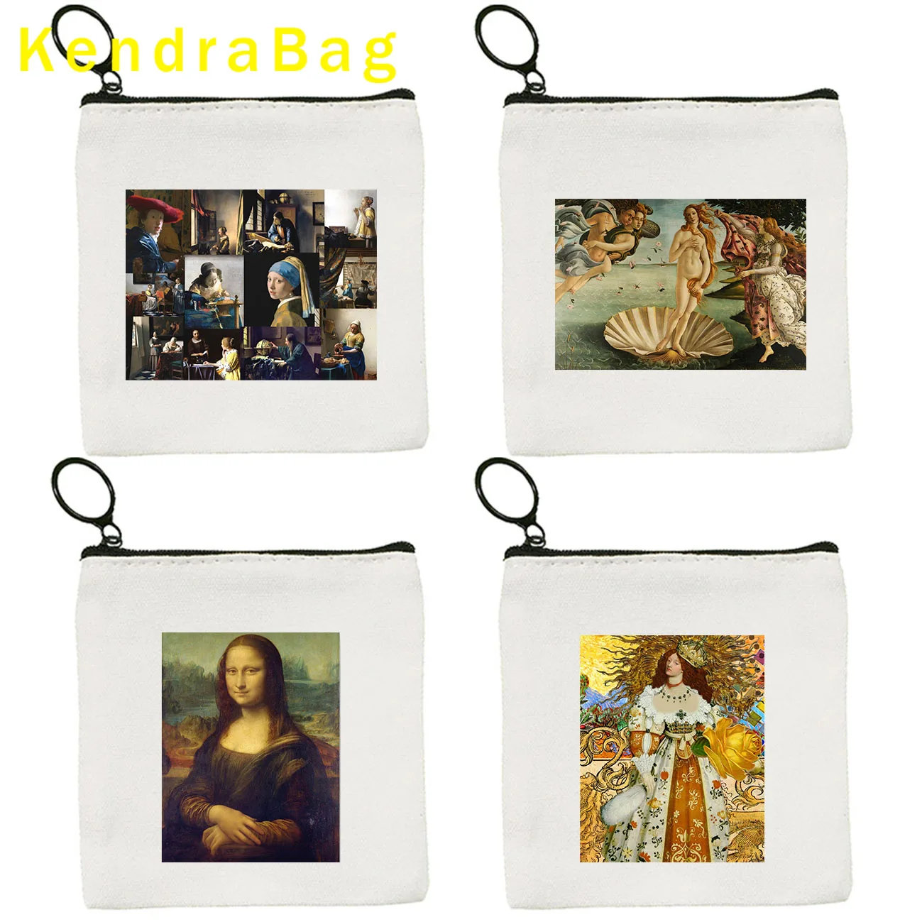 Renaissance Oil Painting Art Angel Sun Princess Mona Lisa Starry Night Flowers Gifts Canvas Bag Coin Purse Key Case Wallet Pouch