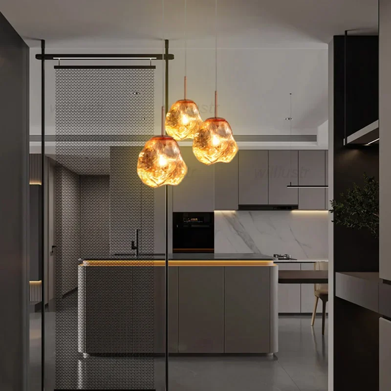 

Lava Glass Pendant Lamp Handblown Suspension Light Hotel Cafe Bar Hallway Bedside Aluminum Hanging Ceiling Chandelier
