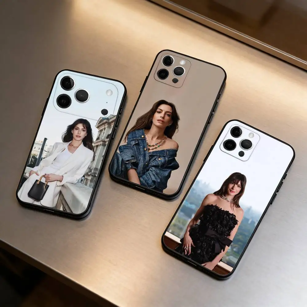 

Hot Anne H-Hathaway Actor Soft Silicone Black Cover,Phone Case For iPhone 17,16,15,14,13,12,11 Plus,Pro Max,XS