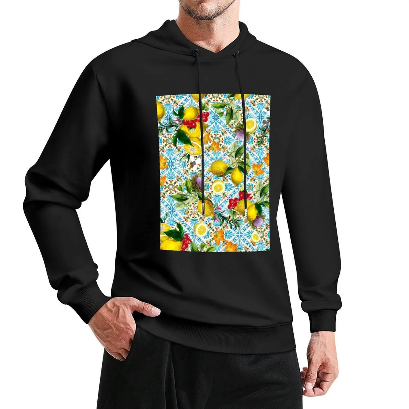 

Sicilian lemons and romantic tiles cottagecore aesthetic Pullover Hoodie anime clothing mens hoodies