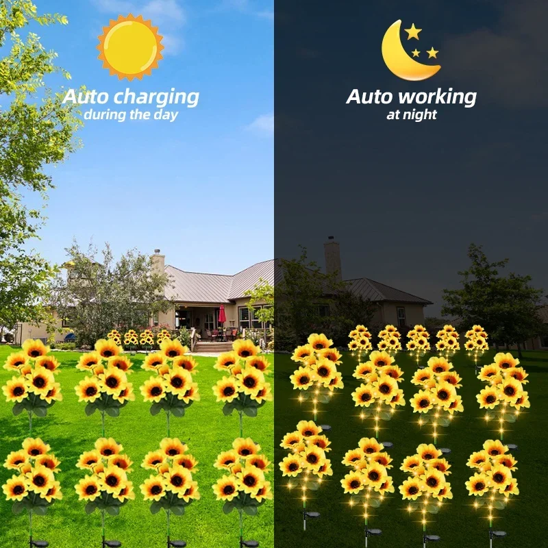 7 Heads LED Solar Simulation Sunflower Light Garden Yard Lawn Night Lights Landscape Lamp Home Decoration Christmas Flower Light view 3