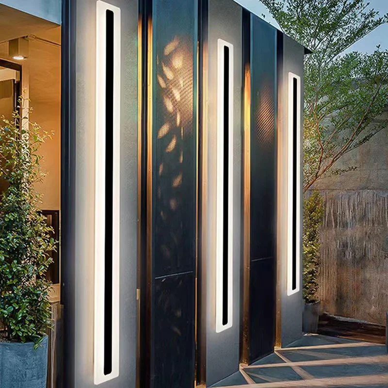 Modern high-quality villa courtyard solar waterproof wall lamp black strip outdoor wall lamp