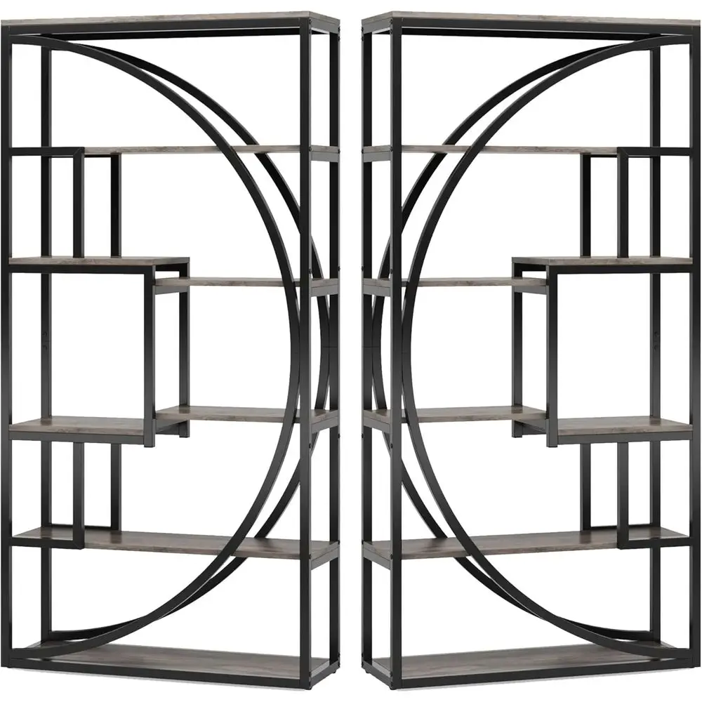 Geometric 5-Tier Metal Bookshelf, 71 Gray & Black Display Stand