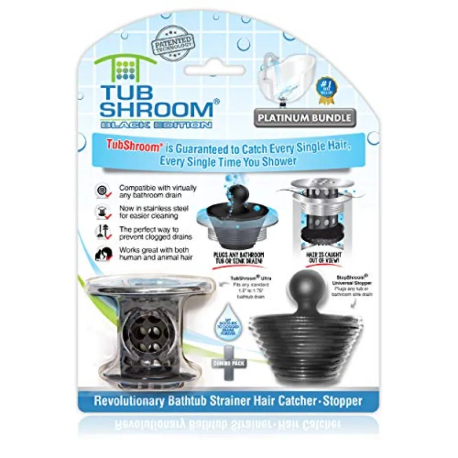

Tub Drain Hair Catcher Combo Pack with Silicone Stopper, Black Chrome Protector and for Bathroom Drains, fits any standard bath