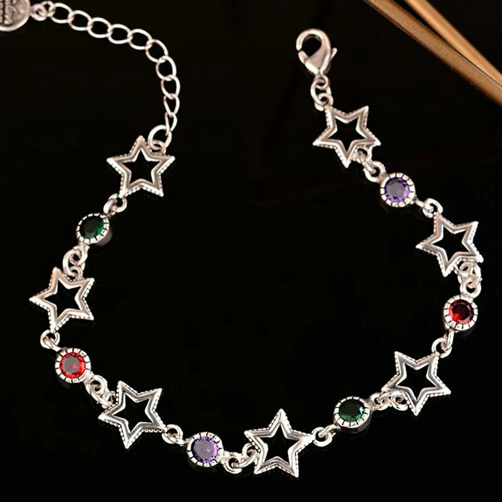 New Arrival Elegant Colorful Crystal Star Thai Silver Ladies Jewelry Sets For Women Necklace Bracelet New Year Gifts