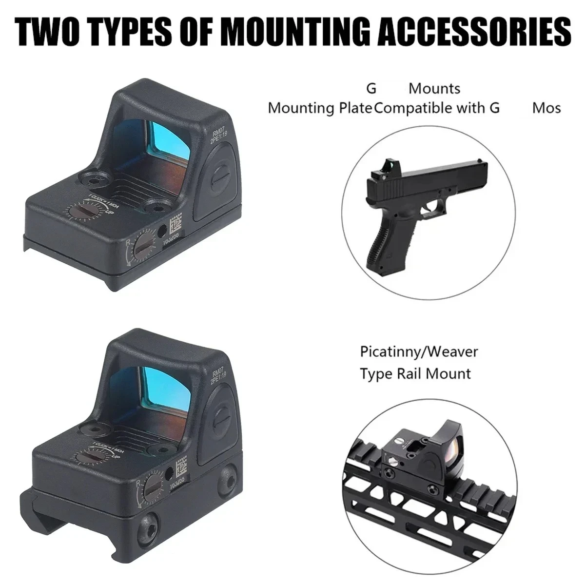 

METAL NYLON RM Tactical Red Dot Sight Scope for G17 G19 Rear Sight Base Airsoft Weapons Riflescope AR15 M4 20mm Rail Hunting