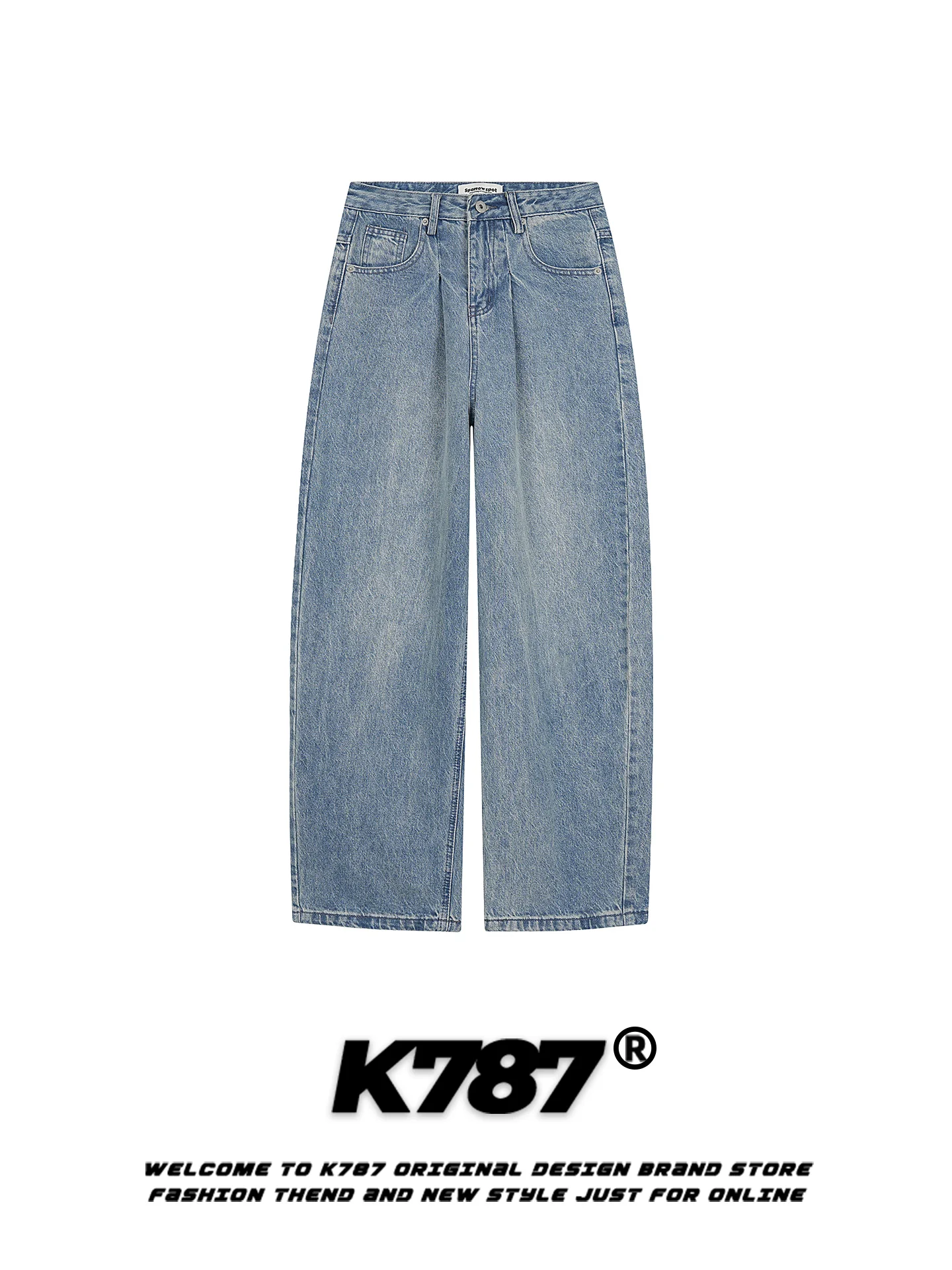 

Джинсы K787 в американском ретро-стиле с принтом в горошек, свободные повседневные брюки с высокой талией и широкими штанинами в пол для мужчин и женщин