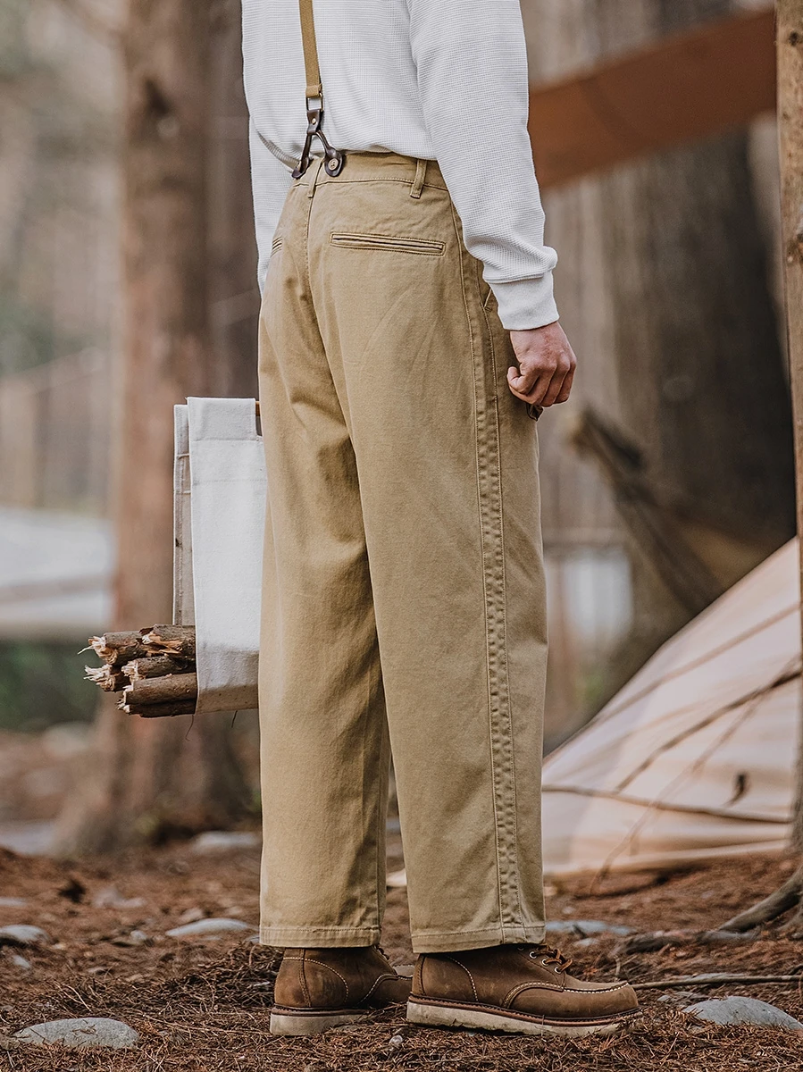 Men\'s Suspender Pants Loose Straight Multi-pockets Khaki Overalls Outdoor Casual Retro Cargo Pants for Male Boyfriend