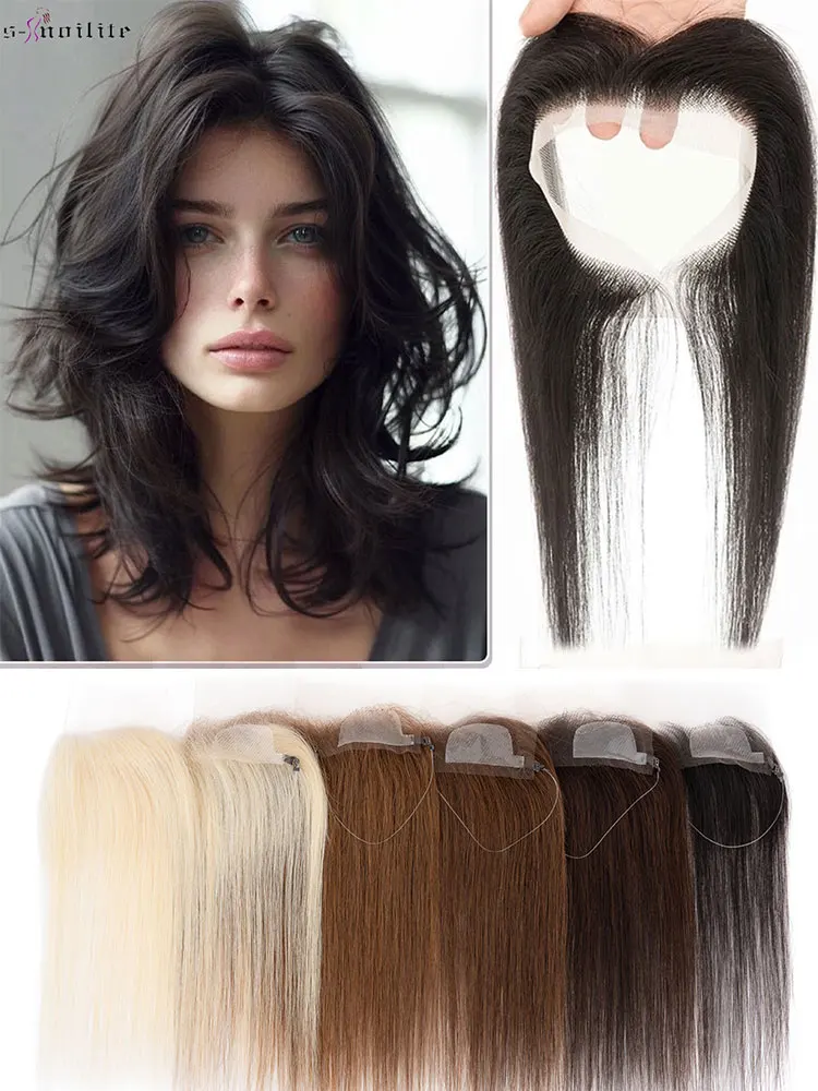 13x2" Lace Hairline Frontal Echthaar-Topper mit verstellbarer Angelschnur-Haarverlängerung für Frauen, Haarpatches, Haarteile
