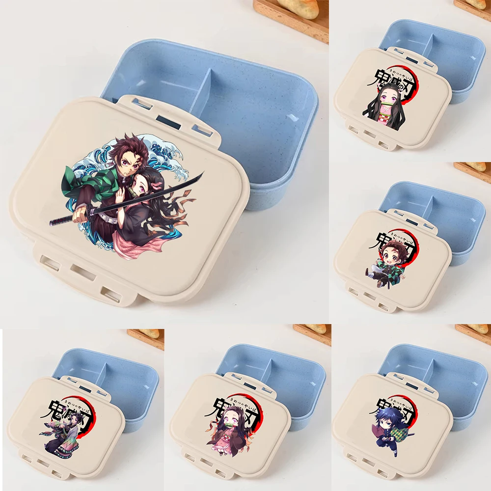 Demon Slayer-fiambreras de dibujos animados de Spider-Man para niñas y niños, caja Bento portátil de plástico para estudiantes, regalo aislado para niños, Tanjirou Nezuko